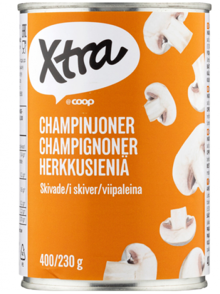 Резанные шампиньоны X-tra Herkkusienet Suolaliemessä 400/227г
