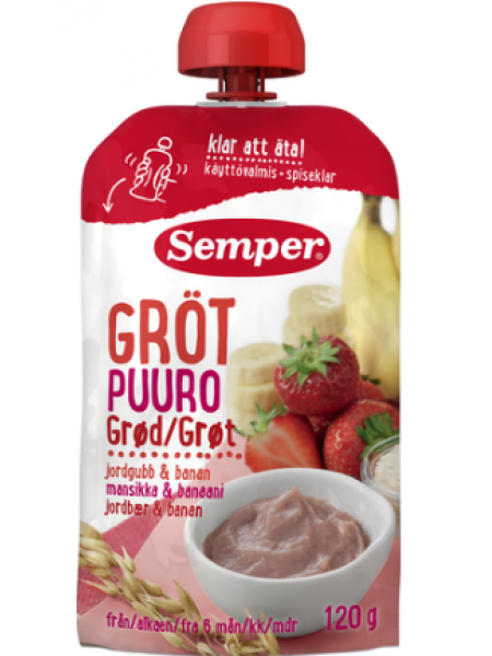 Каша с клубника и банан Semper Puuro Mansikka & Banaani 120 г с 6 месяцев