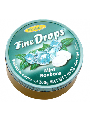 Леденцы Woogie Fine Drops Mint 200г мятные в ж/б