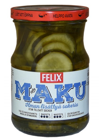 Резанные огурцы в специях без добавления сахара Felix Maku Viipaloituja Kurkkuja Sokeria 560 / 300 г 